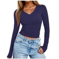 thumbnail image 1 of Camisa lisa de manga larga con cuello en V para mujer - Blusa ajustada para fiestas informales - Tallas S-XXL, 1 of 7