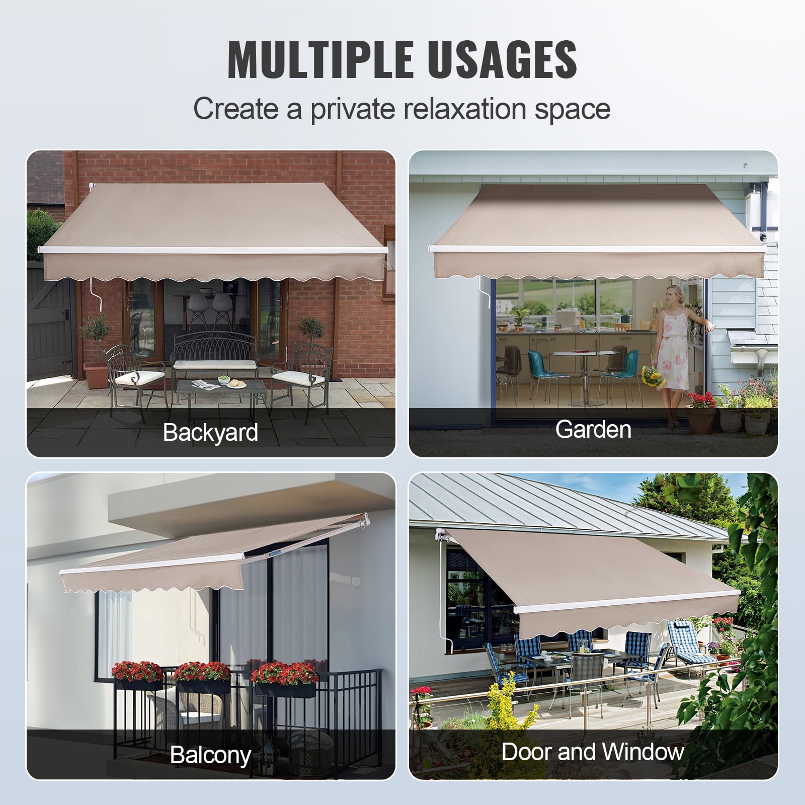 KFFKFF Patio Awning Retractable 13'x8' Awning Sunshade Shelter with Crank Handle