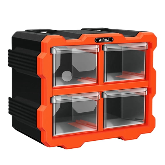 AIRAJ 4-Drawer Stackable Parts Organizer, Heavy-Duty Hardware Storage Box with Transparent Drawers for Tools and Crafts, Orange & Black