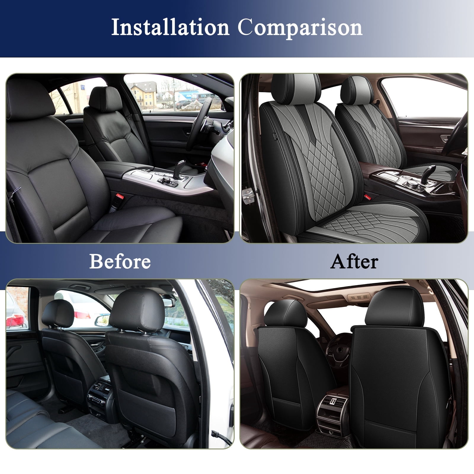 LAONNVIR Seat Covers Full Set Fit for Honda CR-V 2007-2024 2025 Faux Leather Car Seat Cover Waterproof Automotive Seat Cushion Protectors Compatible Airbag (Black&Grey,5 Seats)