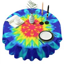 Rainbow Tie Dye Mandala Pattern Round Tablecloth 60"x60",Wrinkle Wipeable Table Cloth for Kitchen Dining Room Picnic Patio Party