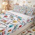 thumbnail image 3 of Erosebridal Cute Cartoon Train Track Zipper Twin Comforter Sets with Fitted Sheet and 2 Pillowcases,House Tree Zipper Bedding Set,Teal Red White,4-Piece,Reversible, 3 of 6