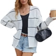 thumbnail image 1 of Cárdigan de punto para mujer, elegante suéter de punto con frente abierto a rayas, agradable a la piel, transpirable, informal, abrigo de punto blanco L, 1 of 6