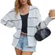 thumbnail image 1 of Suéter de punto transpirable blanco para mujer, talla XL, cárdigan abierto con rayas en la parte delantera, 1 of 6