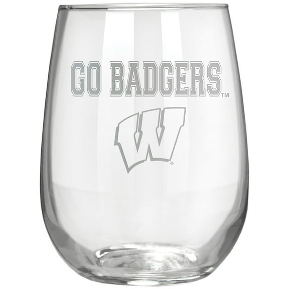 Wisconsin Badgers Etched 17oz. Rally Cry Stemless Wine Glass