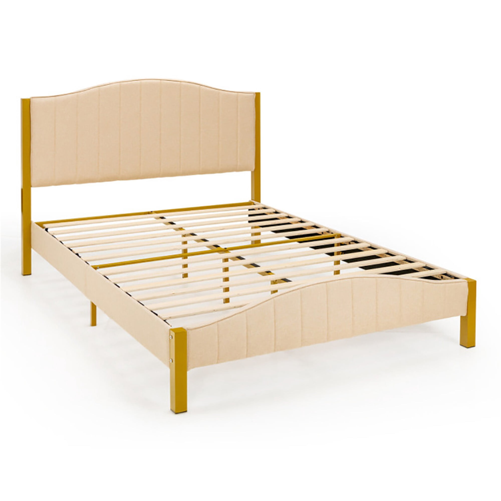 Kadyn Gold Queen Size Bed Frame with 4 Drawers, Adjustable Headboard, Strong Frame, Slat Support, No Box Spring Required