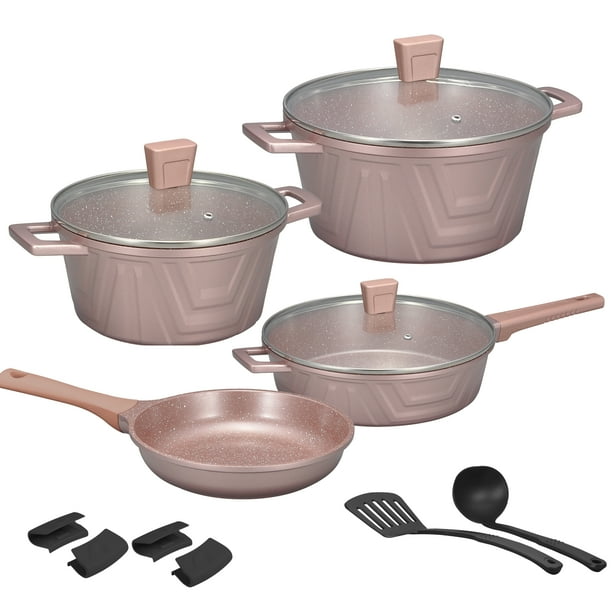Batería de Cocina Antiadherente de Mármol Kochstelle Basics Modern 13 Piezas Rosa