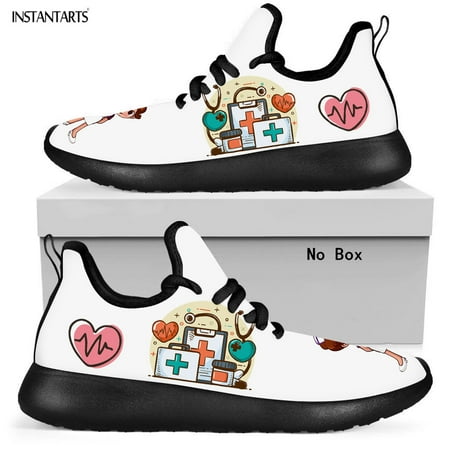 

Cartoon Heart Health Pattern Casual Flats Shoe Women Nursing Shoes Lace Up Lightweight Breathable Jogging Sneakers Zapatos Mujer
