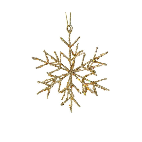 Christmas Tree Ornaments, Snowflake Ornaments, Three Dimensional Champagne Snowflake Christmas Tree Pendant, Wrought Iron Decorative Holiday Hanging Ornament