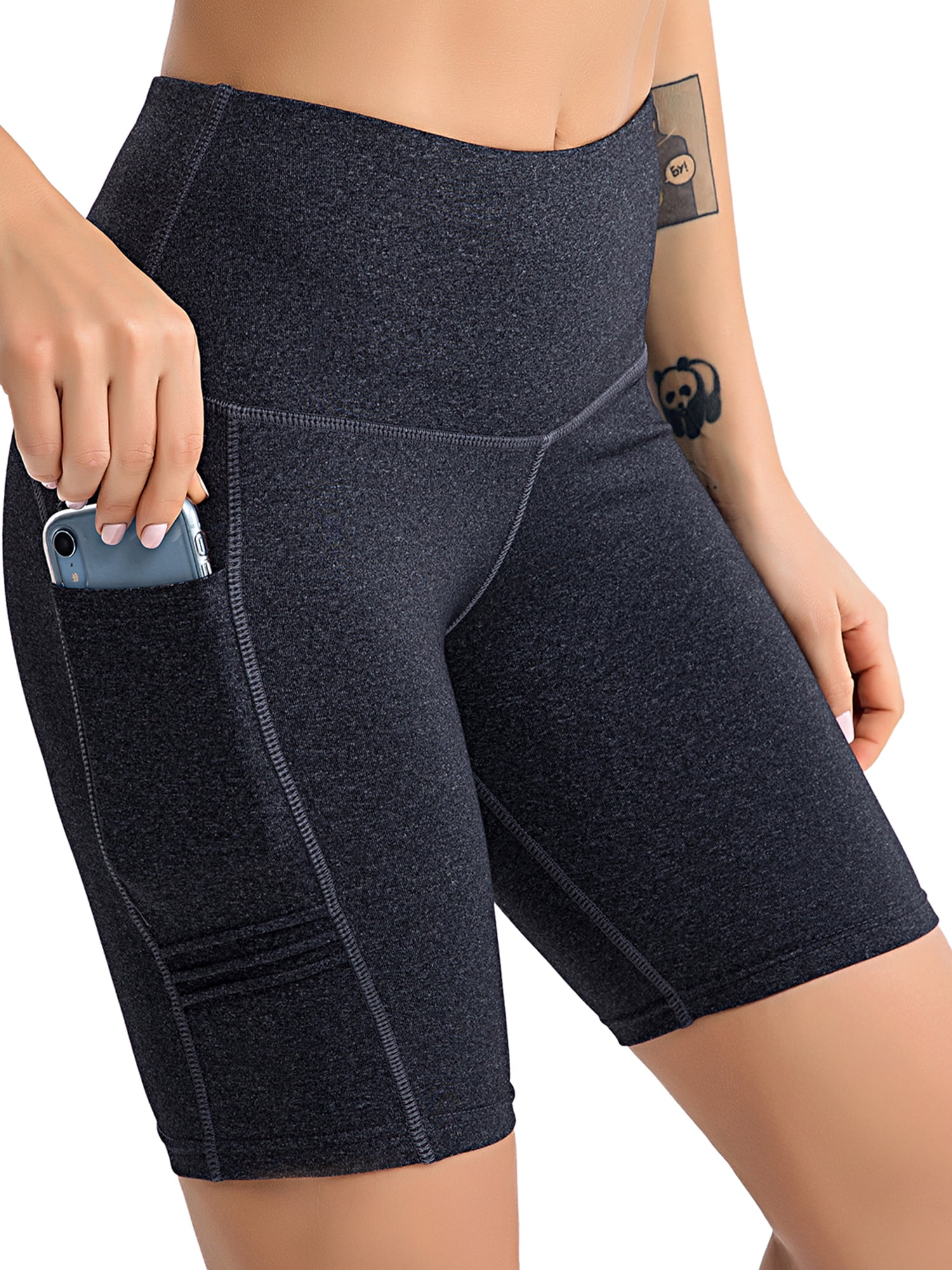 Athletic Stretch Exercise Workout Running Yoga with Side Pocket Shorts Womens High Waisted Bike 