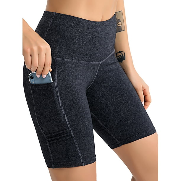 Women High Waist Workout Yoga Shorts Tummy Control Running Athletic Non  See-Through Side Pockets Skinny Sport Gym Pants - Walmart.com