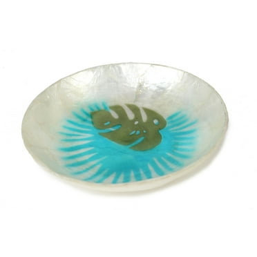 Beachcombers 5.5" Round Capiz Dish With Tropical Leaf  Field