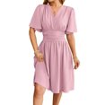 thumbnail image 1 of Robe Femme Été Décolleté en V Profond Élégante Mini-Robe à Volants Taille Robes Rose Pâle S, 1 of 10