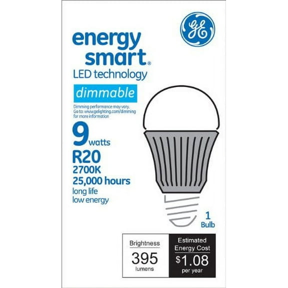 GE Lighting 64607 Energy Smart LED 9-Watt (40-watt replacement) 395-Lumen R20 Floodlight Bulb with Medium Base, 1-Pack