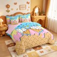 thumbnail image 2 of Manfei Watercolor Bowknot 7-Piece Twin Bedding,Drippy Ice Cream Pattern Bedding Comforter Set,Pink Reversible, 2 of 7