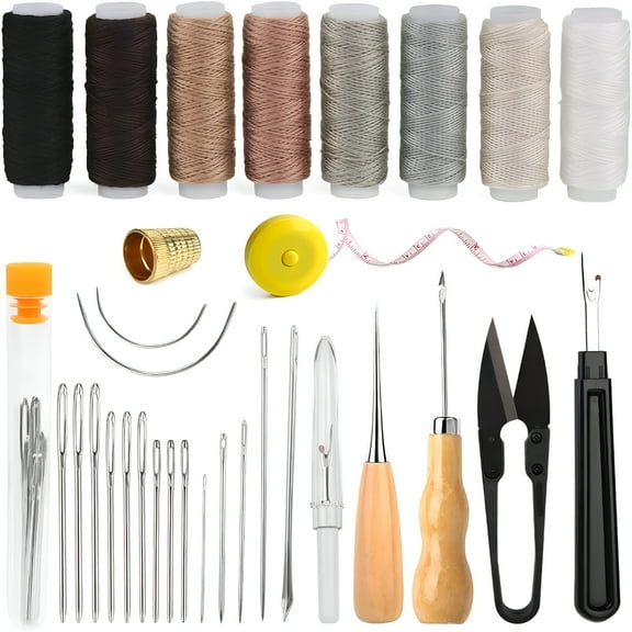 TUWAFE Upholstery Repair Sewing Kit Heavy Duty Sewing Kit with Awl Tools, Seam Ripper, Hand Stitching Needles, Upholstery Thread, Leather Craft Tool Kit for Shoes Sofa Tent Carpet Leather Craft DIY