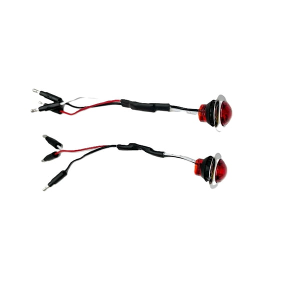 (2) Custom Mini 3/4" Round Red 3 LED Stop Turn Tail Lights /Grommets / SS Bezels