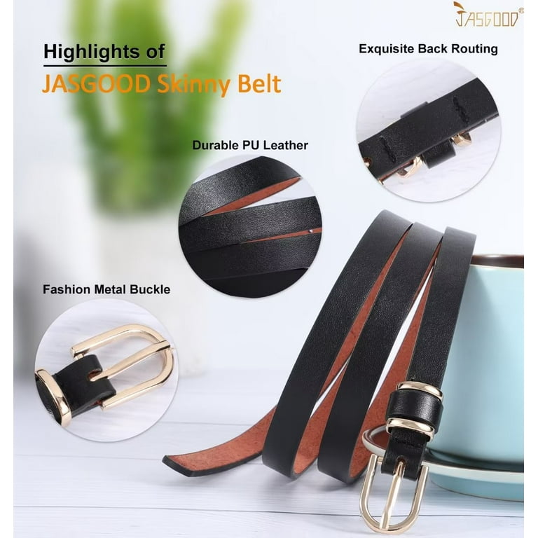 JASGOOD Women's Skinny Leather Belt for Jeans Pants with Gold Alloy Buckle