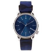 Unisex Stainless Steel Silver Case Blue Leather Wristband Round Watch - KOM-W2167