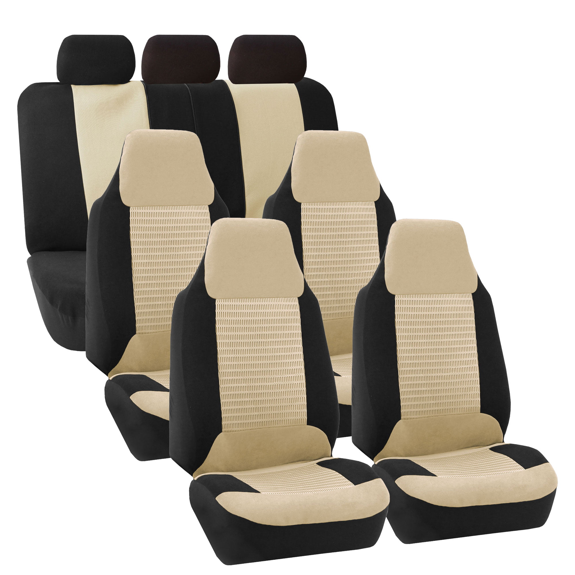 FH Group 3 Row Highback Trendy Corduroy Car Seat Covers for Car SUV, 7