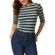 thumbnail image 1 of Camisetas de rayas para mujer Inspire Chic, corte ajustado, mangas de codo, cuello barco, talla XL, verde y gris, 1 of 6