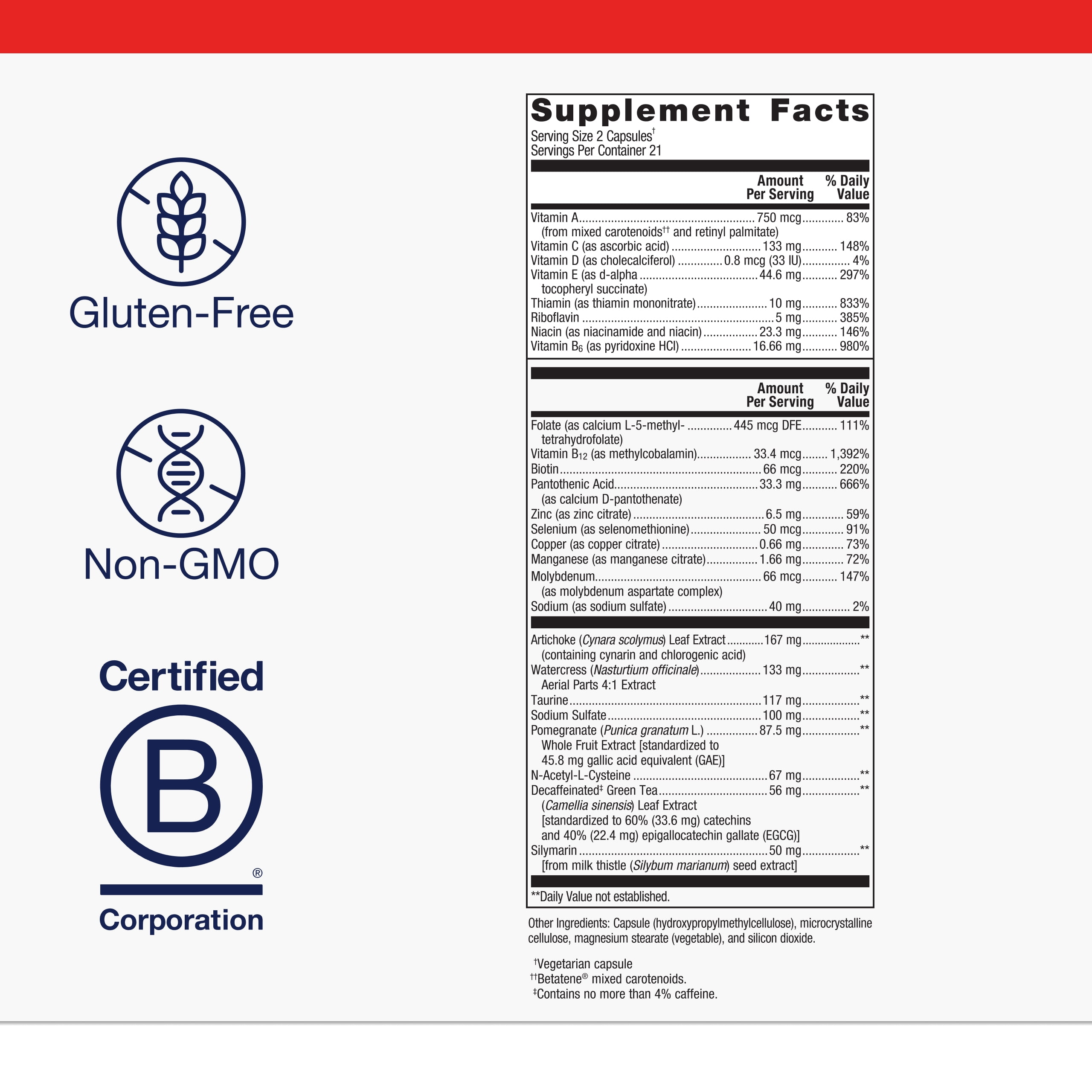 Metagenics AdvaClear - Daily Support for Detoxification* - Detox Supplements* - With Vitamin B12, Pantothenic Acid & Zinc Citrate - 42 Capsules