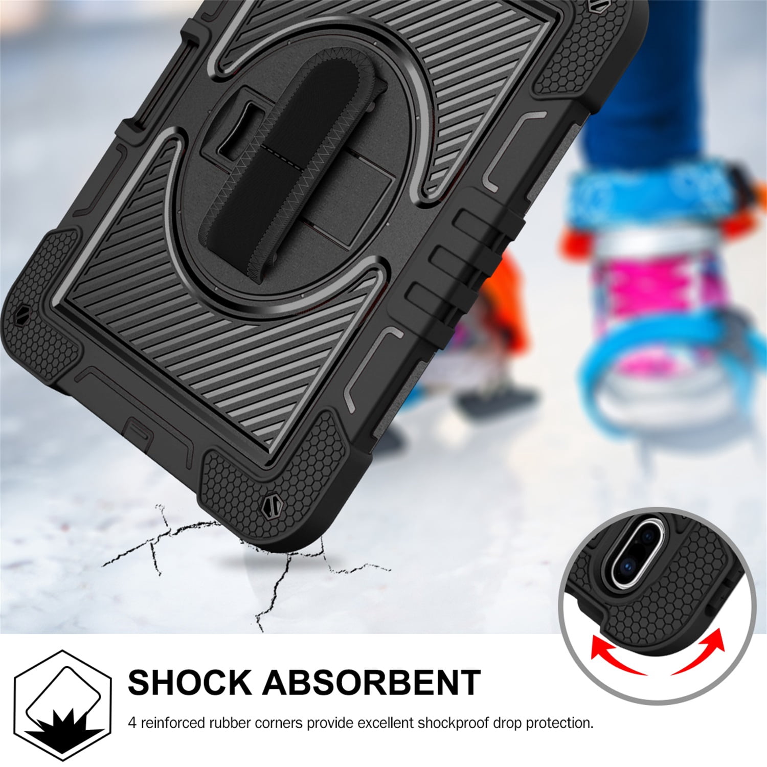 Tarise Case for Apple iPad 10th Generation 10.9 inch (2022), 360° Rotating Kickstand with Pencil Holder/ Hand Strap/ Shoulder Strap Hard PC Rugged Silicone Shockproof Bumper Swivel Stand Cover, Black