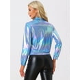 thumbnail image 4 of Unique Bargains Women's Track Holographic Shiny Metallic Zip Front Jacket XL Shiny Blue, 4 of 5
