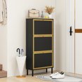 thumbnail image 5 of Metal Shoe Storage Cabinet with 3 Door, Freestanding Modern Shoe Storage Cabinet, Metal Rattan Shoe Rack, Black 3-Tier Shoe Cabinet for Entryway, Hallway, Living Room, Bedroom (Black), 5 of 8