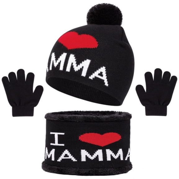 Piuwrlz Kids Winter 3 Piece Set Girls Boys Hats Scarves Glove Thickened Plush Windproof Gloves Black Size 2-8 Years