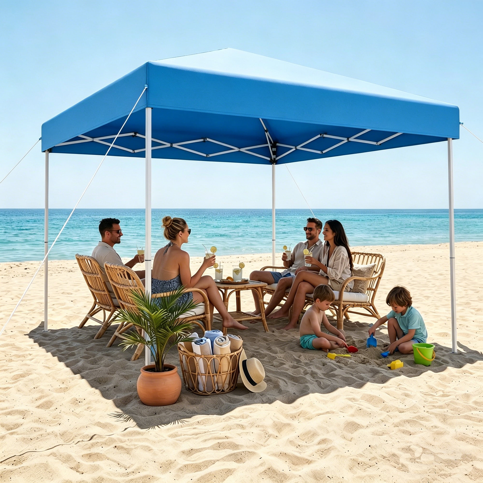 PATBRELA 10x10 Pop‑Up Canopy Tent, Adjustable Height Easy Setup Instant Canopy for Outdoor Camping, Party, Backyard, Blue
