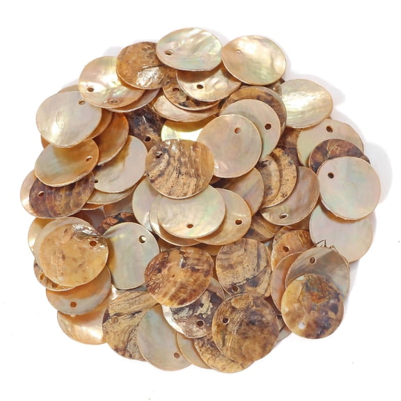 Bocar Shell Beads 150pcs Natural 15mm Flat Round Mussel Shell Coin Drop Charm Beads with Iridescent Back for Handcraft Jewelry Making(DIY-1023-Sand-15)