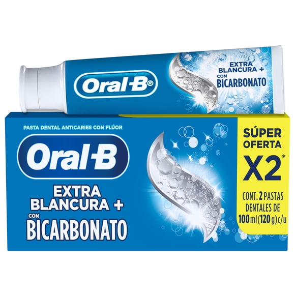 Pasta Dental Oral-B Extra Blancura con Bicarbonato, 2 pzas de 100 ml