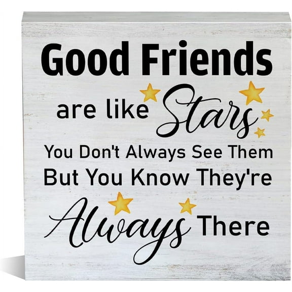 Zomyto 5x5 Inch Farmhouse Friendship Quote Wooden Box Sign Rustic Style Good Friends are Like Stars Wood Block Tabletop Sign Decorative Desk Sign