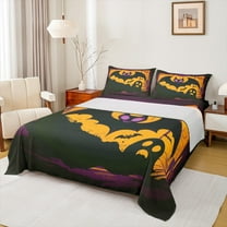 Manfei Funny Ghost Twin Sheet Sets,Happy Halloween Twin Fitted Sheet,Spooky Bats Flat Sheet For Teens,Ultra Soft Home Decor,3 Pieces