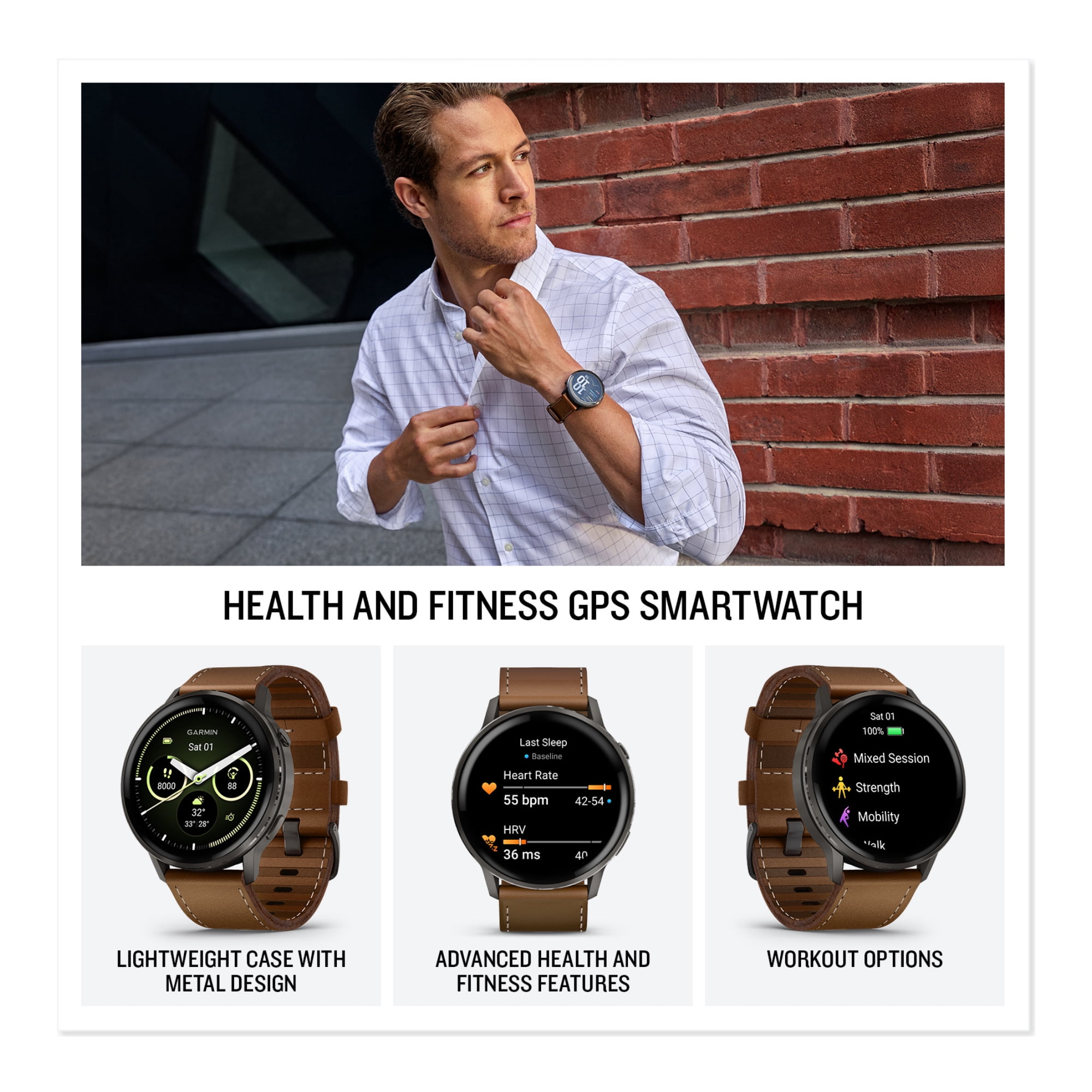 Garmin Venu 4 45mm with AMOLED Display Advanced Health Monitoring Built-in Flashlight Watch (Slate with Brown Silicone Band) Bundle