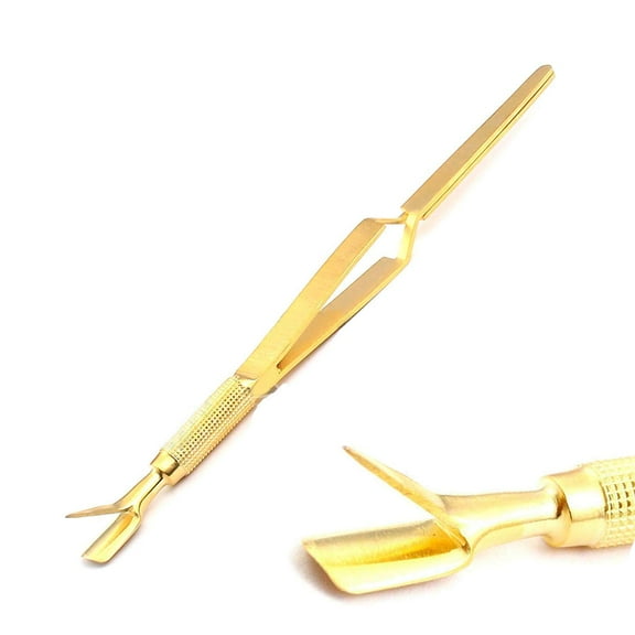 OdontoMed2011 Gold Multi Function Cuticle Pusher Tweezer 7'' Acrylic Nail Pincher Tool ODM