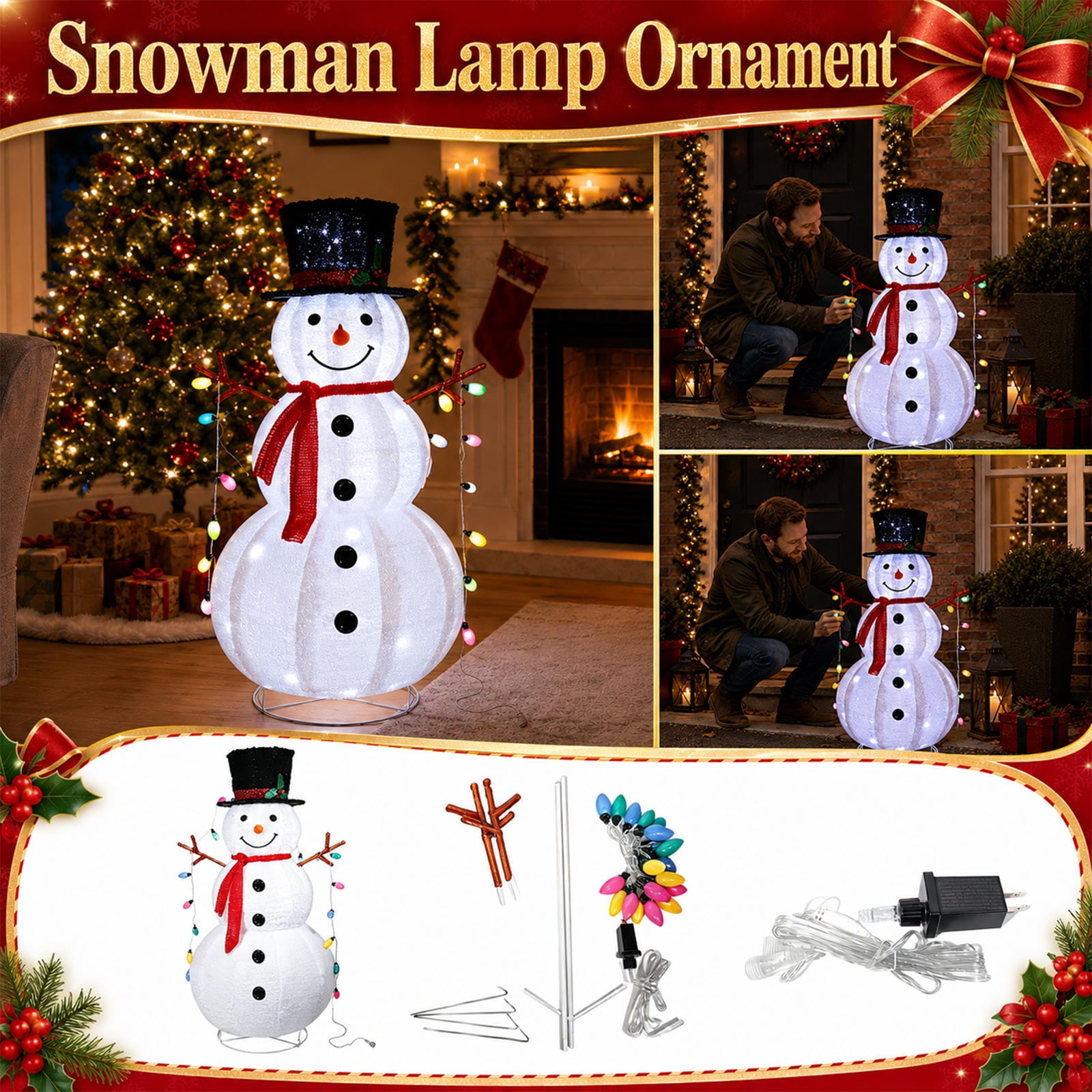 Outdoor Snowman Shaped Christmas Lights for Festive Holiday Yard Decoration Weather-Resistant Seasonal Lighting for Winter Garden and Patio Decor 1Pack