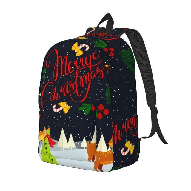Vsdgher Merry Christmas Elk Print Canvas Backpack Travel Rucksack Unisex Knapsack 15.7/17.7Inch Laptop Backpack for Work,College-Medium