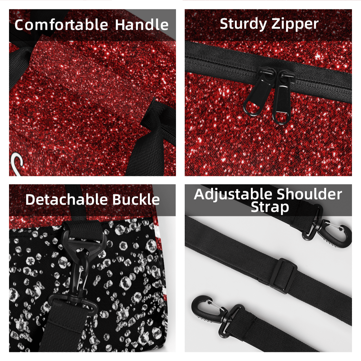 Jiaoprinted Personalized Cheer Bag, Custom Cheerleader Gym Bag Sport Duffel Bag, Customize Travel Overnight Weekender Bags, Cheerleading Gifts, Red Glitter