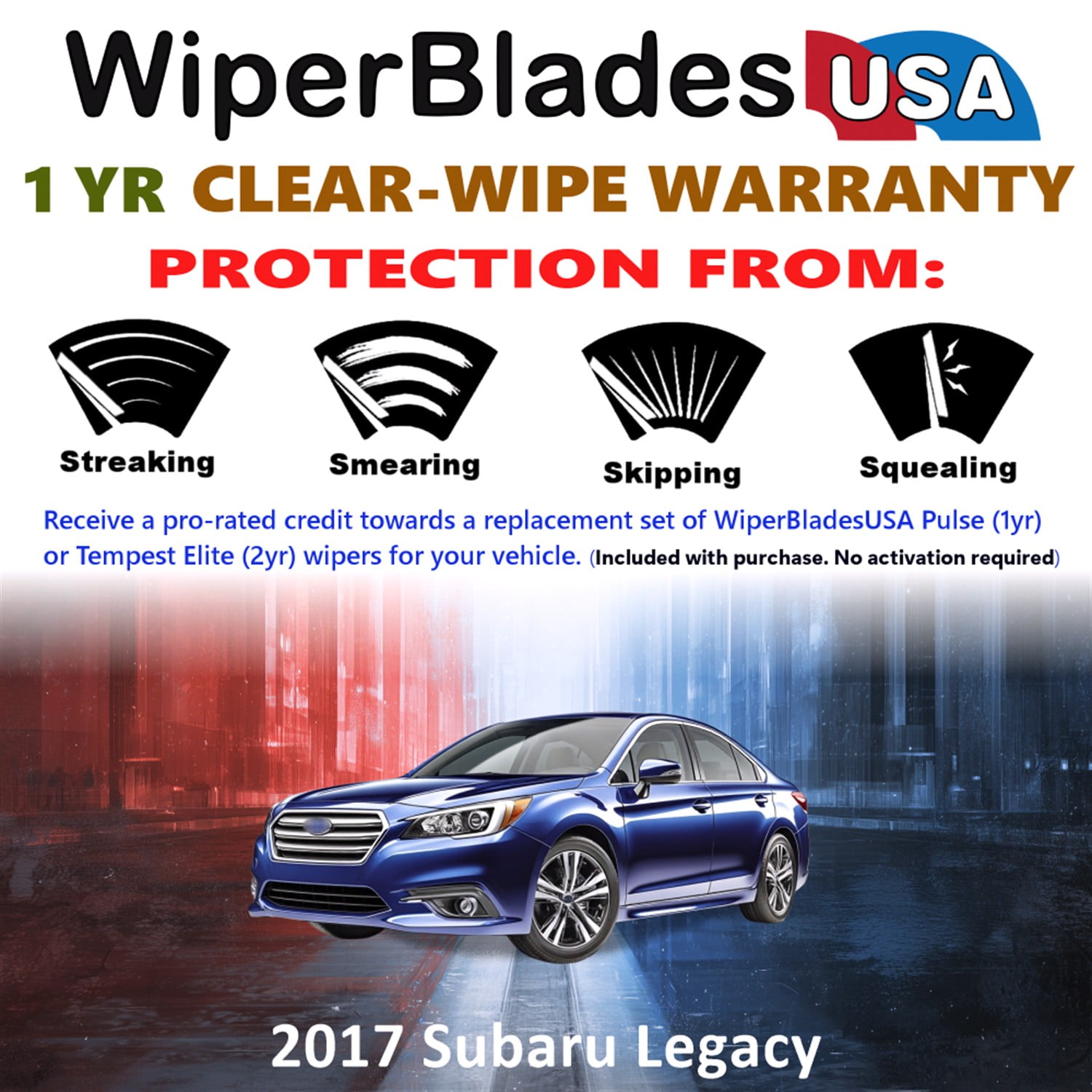 2017 Subaru Legacy Beam Wiper Blades Wipers w/1yr Warranty (Set of 2) (WiperBladesUSA)