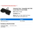 thumbnail image 2 of Carburetor Float - Compatible with 1980 Lincoln Mark VI 5.8L V8 2BBL, 2 of 2