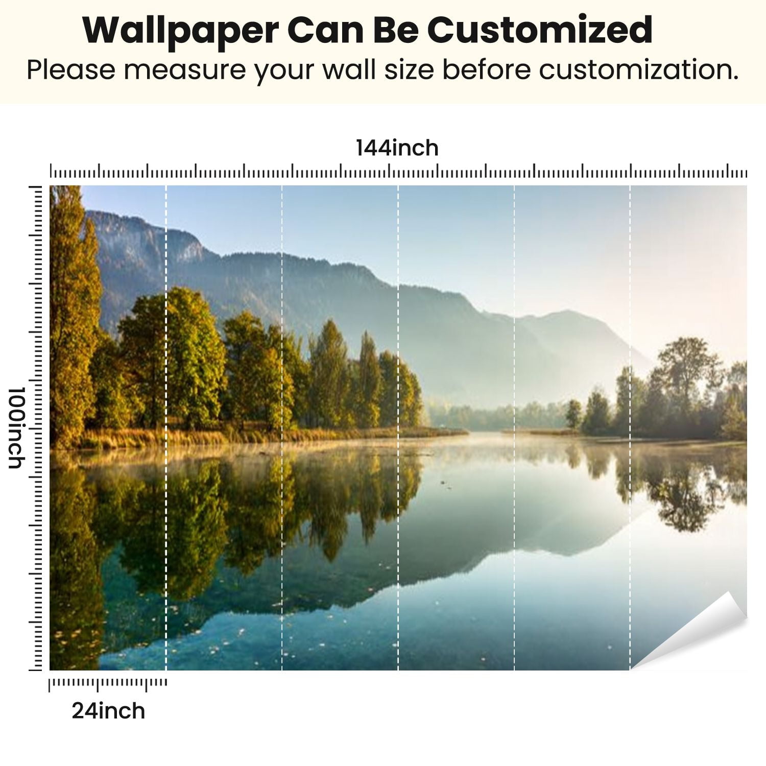 Peel and Stick Wallpaper Reflections lake morning Modern Art Wall Mural Decor Self Adhesive and Removable 100in x 144in