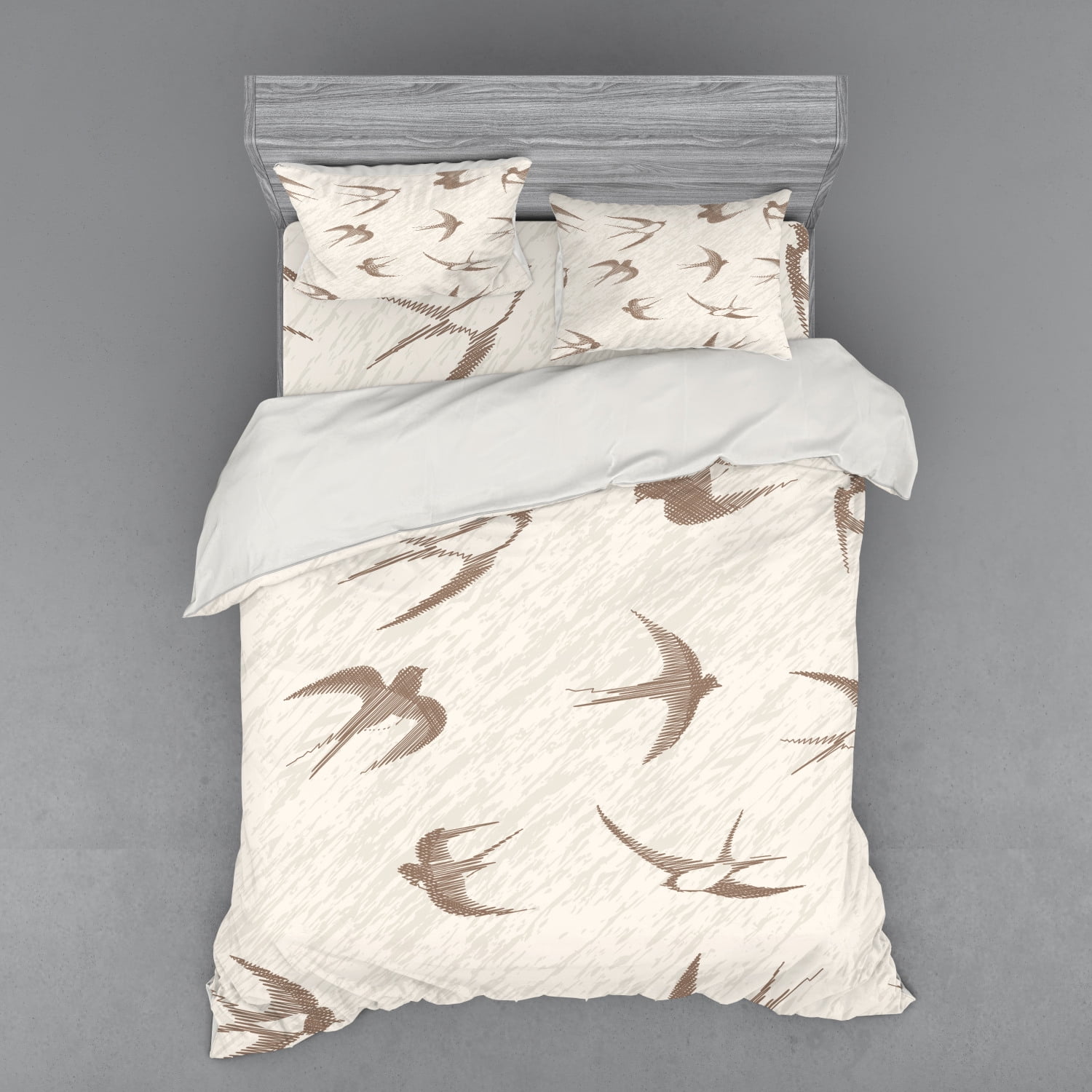 Birds Duvet Cover Set, Flying Bird Swallow Vintage Design Illustration