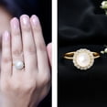 thumbnail image 3 of Rosec Jewels Freshwater Pearl Halo Engagement Ring with Diamond - 7 Carat - AAA Quality - with Jewelry Box, 18K Yellow Gold, US 3.50, 3 of 8