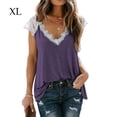 thumbnail image 1 of Camiseta de mujer Encaje Cuello en V Sin mangas Casual Loose Girl Summer Top, Morado, XL kenally AP001333-14, 1 of 5