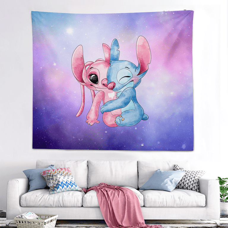 Tapestry Stitch Cartoon Wall Tapestry for Bedroom Aesthetic Lilo & Stitch  Printed Custom Fantastic Tapestry With Nails and Clips Cute Hanging cloth