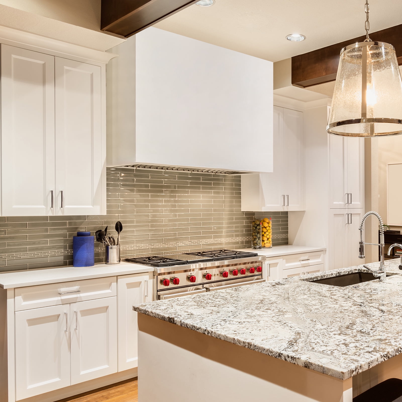 Akicon Stainless Steel Range Hood, Modern Box Kitchen Hood with Powerful Vent Motor, Wall Mount, 36”W*30”H*14”D, Signal White (AK-HS36H-SW)