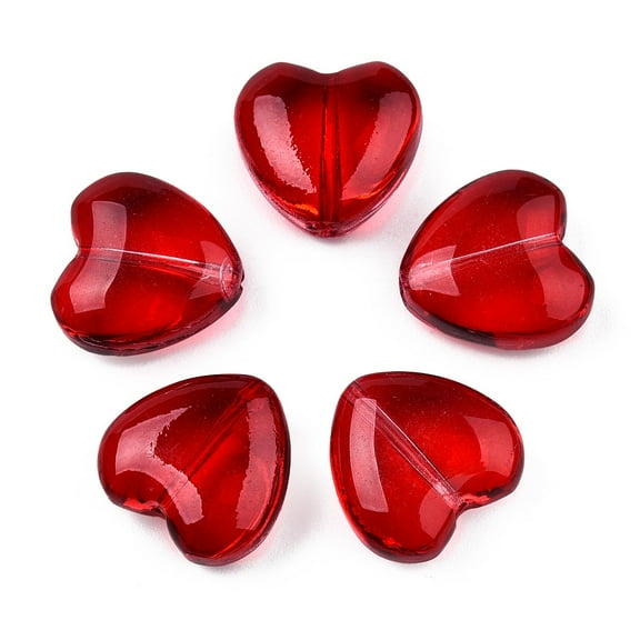 50 pc Transparent Spray Painted Glass Beads Heart Red 12x12x5.5mm Hole: 0.5~1mm