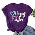 thumbnail image 2 of REORIAFEE Happy Easter Day Short Sleeve Shirts for Women Plus Size Letter Graphic Blouses Tops Crewneck Tee Shirt Slim Fit Pullover Spring Vigour Tops Tee Festival Holiday, 2 of 3